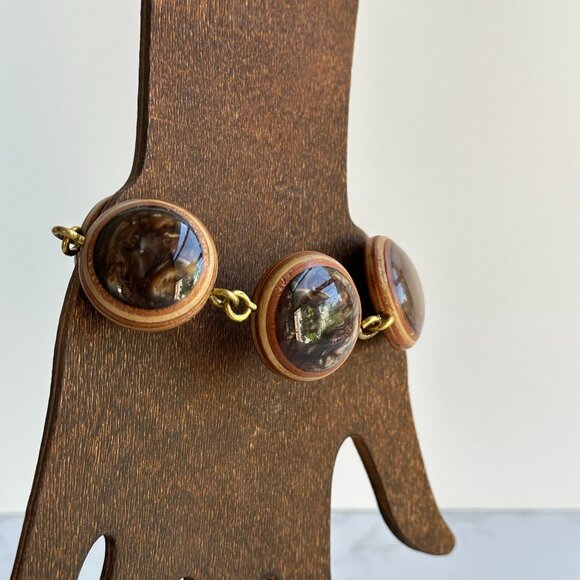 Vintage 1970s Resin & Wood Bracelet, 8” Modernist Studio Jewelry - Picture 10 of 12
